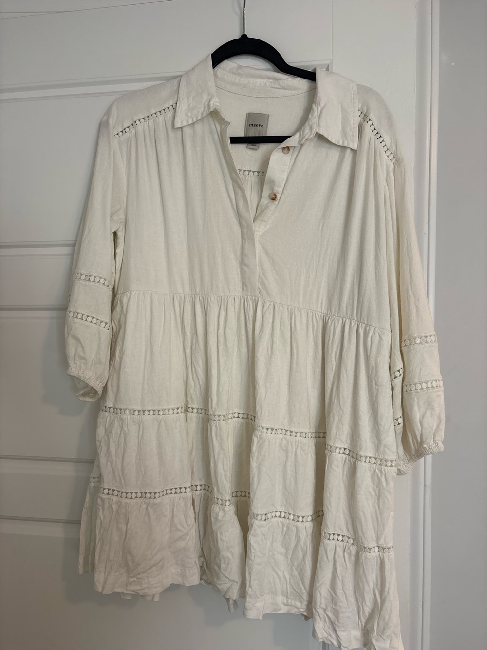 Maeve Cream Tiered Lace-Inset Tunic